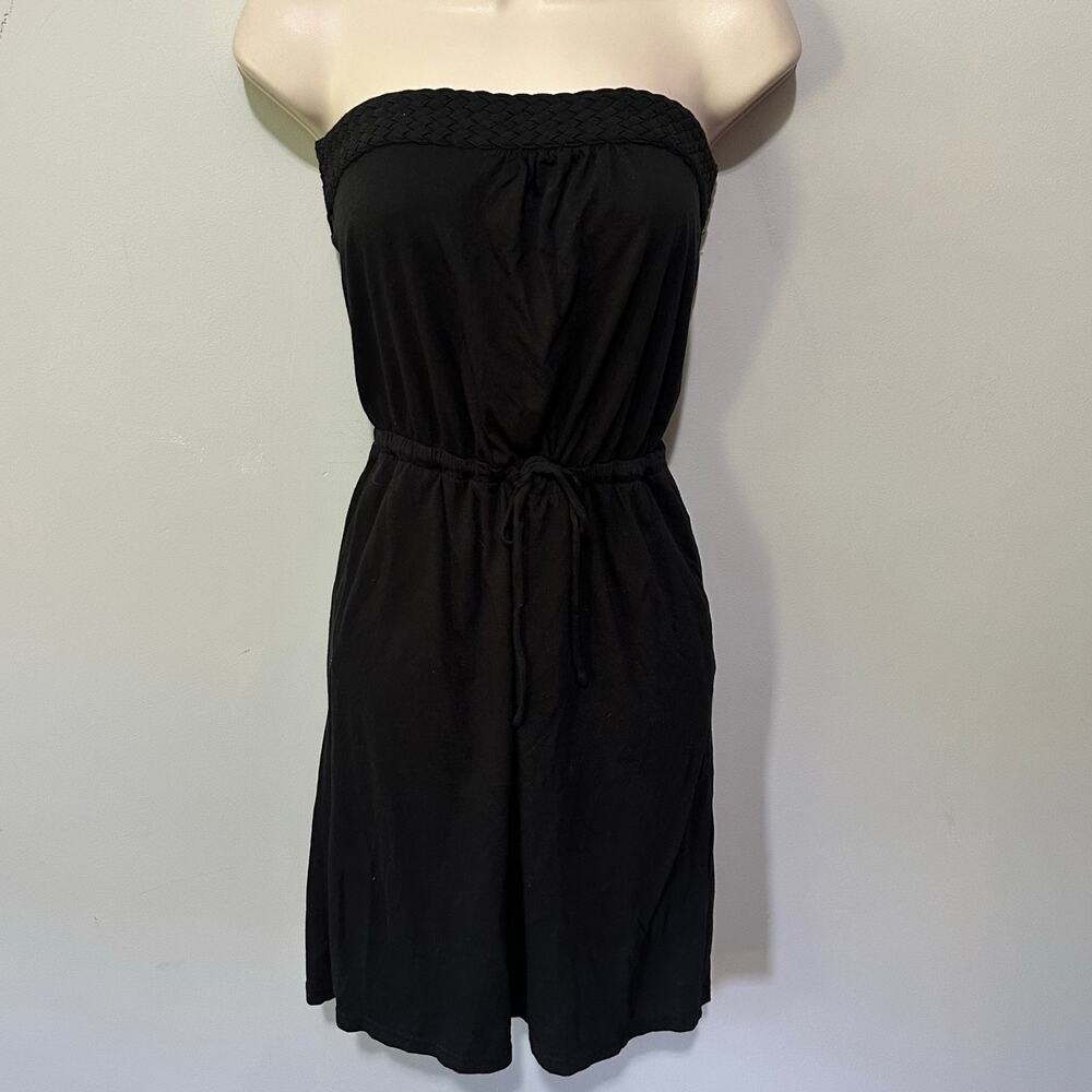 Banana Republic Factory Dress XS Black Strapless Mini Drawstring Minimalist Chic